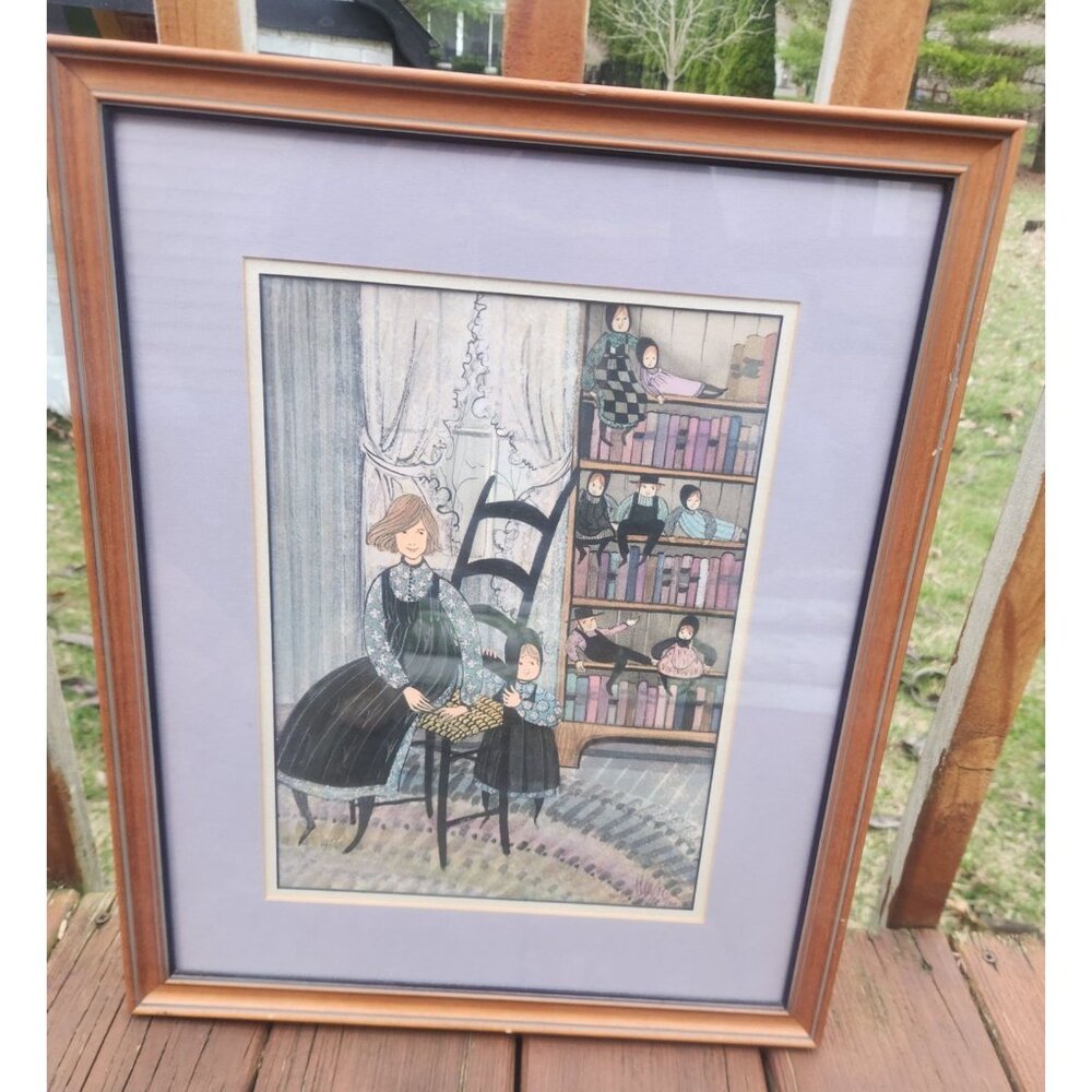 P Buckley Moss 'Me & Mom' 992/1000 Light Purple Matted Framed Lithograph - Picture 1 of 6